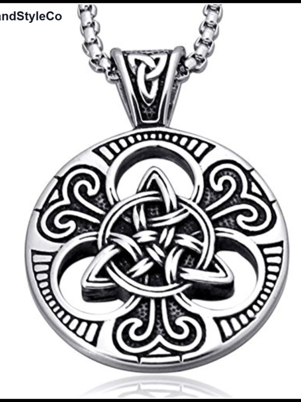 Men's Stainless Steel Celtic Knot Necklace, Triquetra Pendant with Chain, 20"